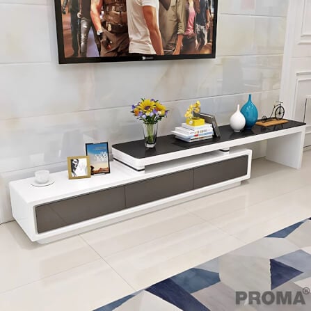 [Pre-order] ชั้นวางทีวี ท็อปกระจกสีดำ Proma-TVS-08-02 สีดำ/ขาว_6